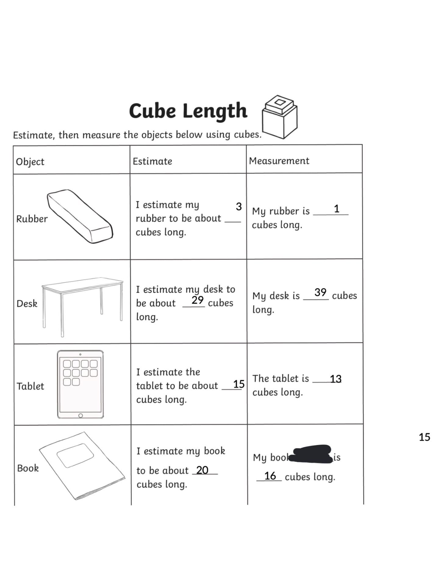 Non standard measurement – Emilee @ Pt England School